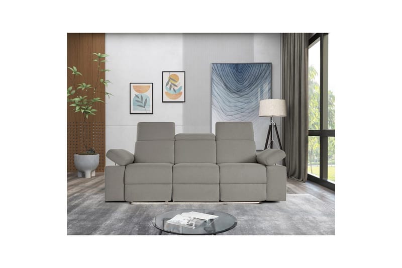 3-istuttava sohva Rayland Harmaa, Sunday-kangas, Sähköinen lepotuoli - Harmaa, Sunday-kangas, Sähköinen lepotuoli - Huonekalut - Sohva - Mekanismisohva - 3 istuttava mekanismisohva