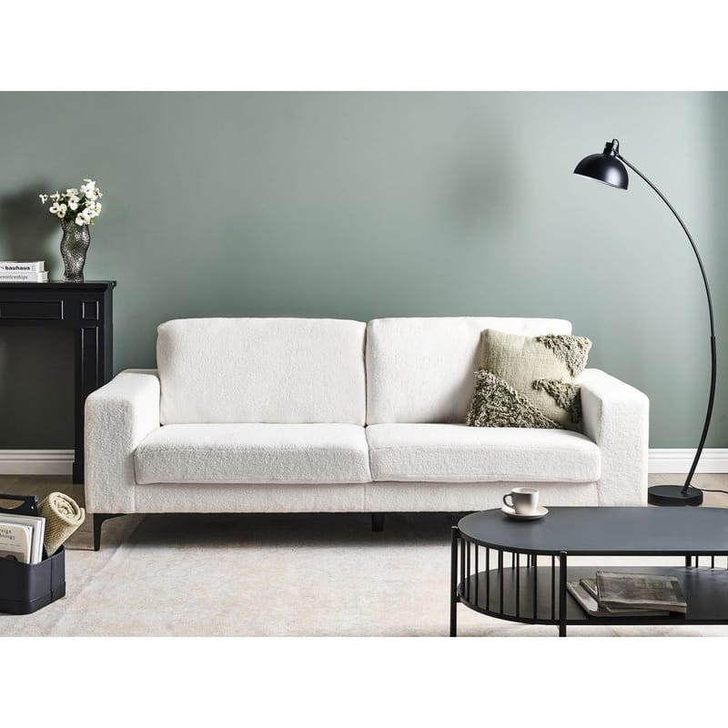 3-istuttava sohva Vadstena - Valkoinen, Musta/Bouclé - Huonekalut - Sohva - 3:n istuttava sohva