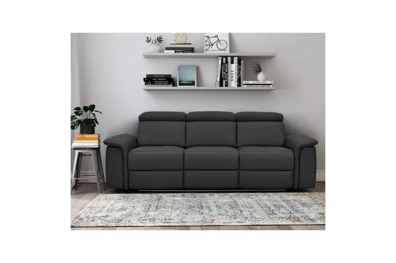 3-istuttava sohva Pareli Musta, Nahka/PU, Manuaalinen nojatuoli - Musta, Nahka/PU, Manuaalinen nojatuoli - Huonekalut - Sohva - Mekanismisohva - 3 istuttava mekanismisohva