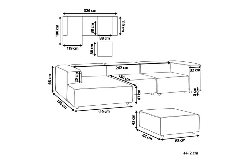 3-sits Hörnsoffa med fotpall Beliani Aprica Högervänd Left-faced - Huonekalut - Sohva - Divaanisohva - 3 istuttava sohva divaanilla
