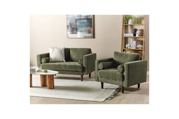 3-sits Soffgrupp Beliani Nurmo Beige/mörkt trä Green, Dark colored wood - Huonekalut - Sohva - Sohvaryhmä
