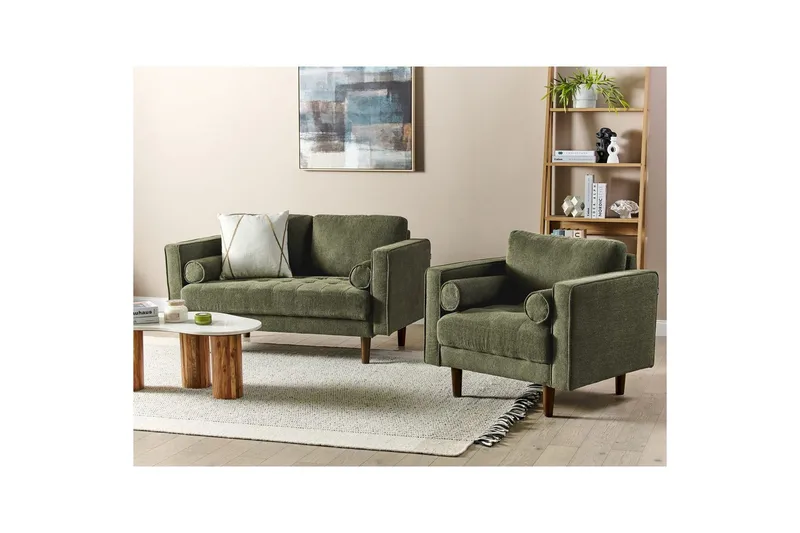 3-sits Soffgrupp Beliani Nurmo Beige/mörkt trä Green, Dark colored wood - Huonekalut - Sohva - Sohvaryhmä