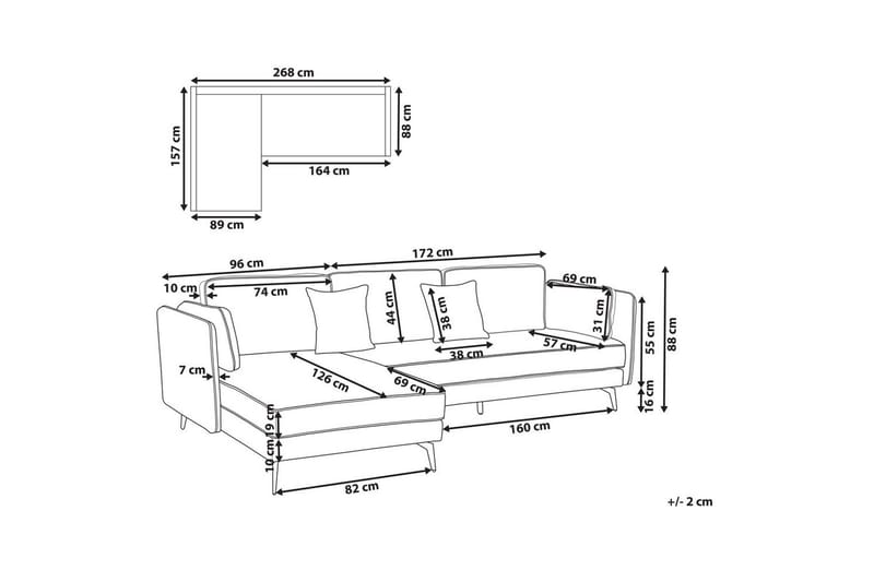 3-sitssoffa Beliani Altan Brun, Svart, Högervänd White||Black Left-faced - Huonekalut - Sohva - Divaanisohva - 3 istuttava sohva divaanilla