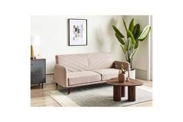 3-sitssoffa Beliani Senja Beige, mörkt trä, guld Beige - Beige - Huonekalut - Sohva - Vuodesohva - 3 istuttava vuodesohva