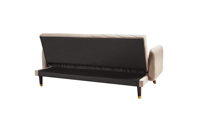 3-sitssoffa Beliani Senja Beige, mörkt trä, guld Beige - Beige - Huonekalut - Sohva - Vuodesohva - 3 istuttava vuodesohva