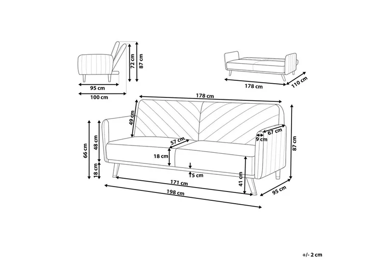 3-sitssoffa Beliani Senja Beige, mörkt trä, guld Beige - Beige - Huonekalut - Sohva - Vuodesohva - 3 istuttava vuodesohva