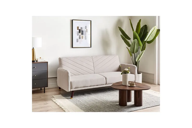 3-sitssoffa Beliani Senja Beige, mörkt trä, guld Beige||Dark colored wood||GOLD - Huonekalut - Sohva - Vuodesohva - 3 istuttava vuodesohva