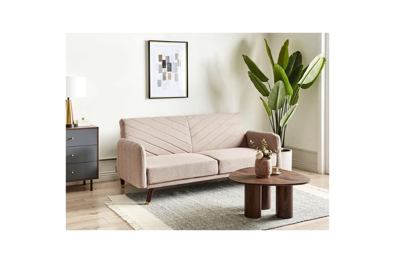 3-sitssoffa Beliani Senja Beige, mörkt trä, guld NO_BRAND Beige - Beige - Huonekalut - Sohva - Vuodesohva - 3 istuttava vuodesohva
