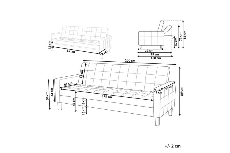 3-sitssoffa Beliani Vehkoo Grönt, ljust trä GOLD||Light colored wood - Huonekalut - Sohva - Vuodesohva - 3 istuttava vuodesohva