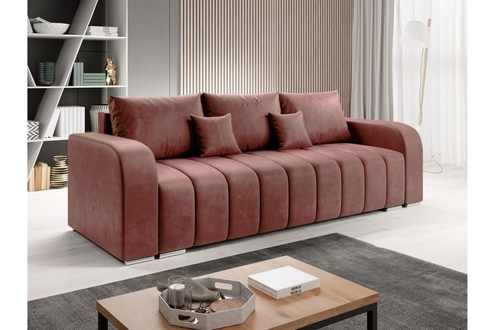 3:n ist sohva Zulueta - Vaaleanpunainen - 3 istuttava vuodesohva - Vuodesohva - Samettisohva