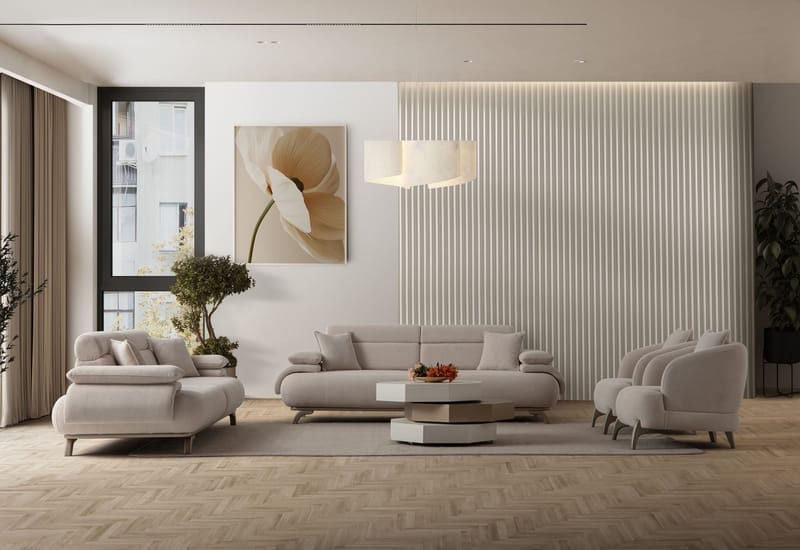 3-istuttava sohva Atelier Del Sofa Bonjo Silver (246 x 81 x 97 cm) Beige - Beige - Huonekalut - Sohva - 3:n istuttava sohva