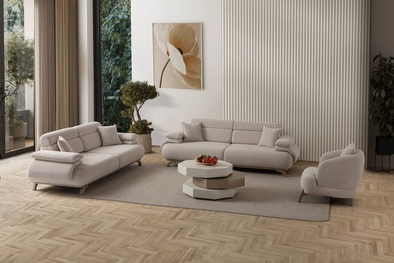 3-istuttava sohva Atelier Del Sofa Bonjo Silver (246 x 81 x 97 cm) Beige - Beige - Huonekalut - Sohva - 3:n istuttava sohva