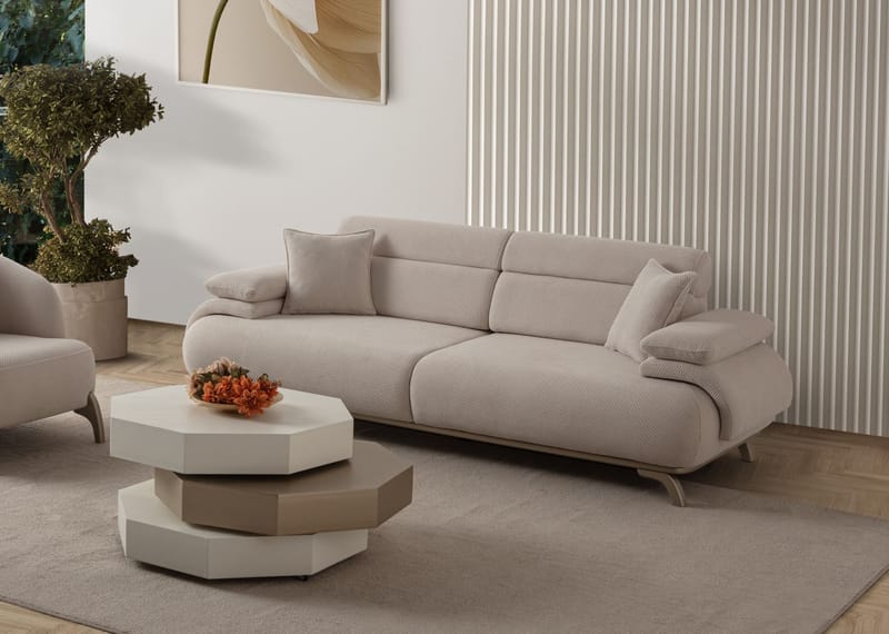 3-istuttava sohva Atelier Del Sofa Bonjo Silver (246 x 81 x 97 cm) Beige - Beige - Huonekalut - Sohva - 3:n istuttava sohva