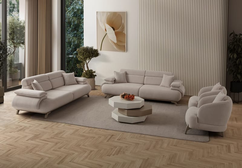 3-istuttava sohva Atelier Del Sofa Bonjo Silver (246 x 81 x 97 cm) Beige - Beige - Huonekalut - Sohva - 3:n istuttava sohva