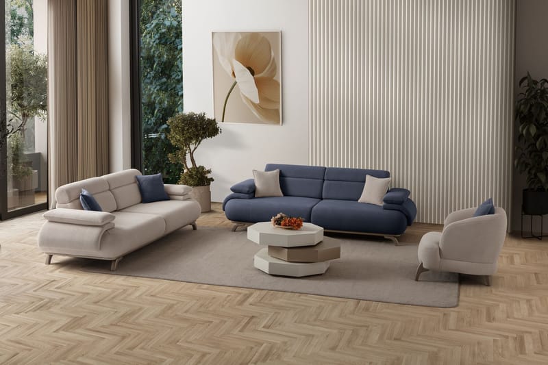 3-istuttava sohva Atelier Del Sofa Bonjo Silver (246 x 81 x 97 cm) Laivastonsininen - Laivastonsininen - Huonekalut - Sohva - 3:n istuttava sohva