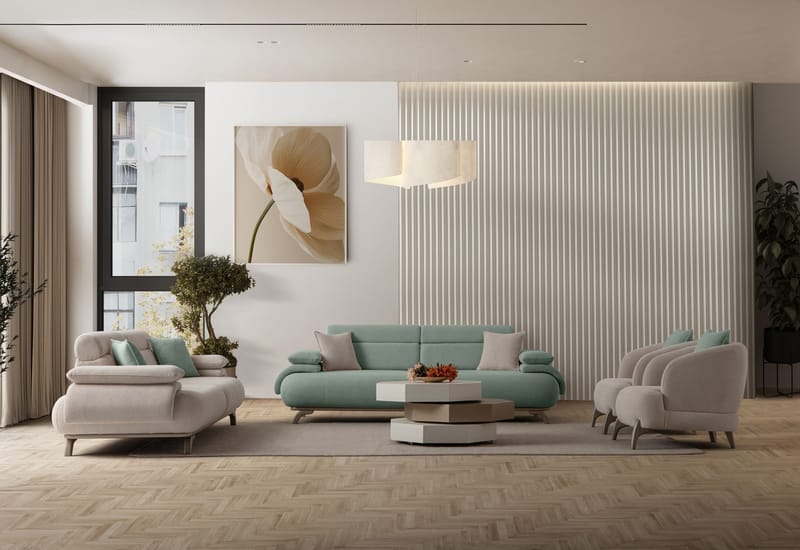 3-istuttava sohva Atelier Del Sofa Bonjo Silver (246 x 81 x 97 cm) Sea Green - Merivihreä - Huonekalut - Sohva - 3:n istuttava sohva