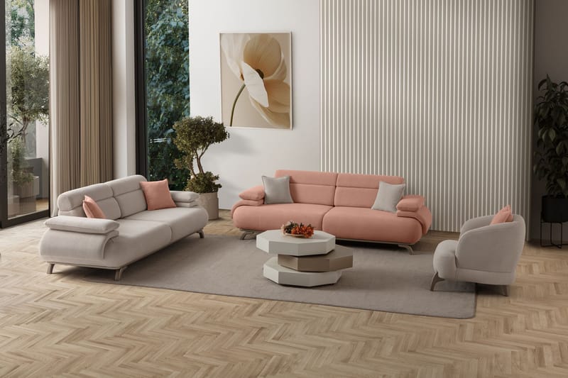 3-istuttava sohva Atelier Del Sofa Bonjo Silver (246 x 81 x 97 cm) Puuteri - Puuteri - Huonekalut - Sohva - 3:n istuttava sohva