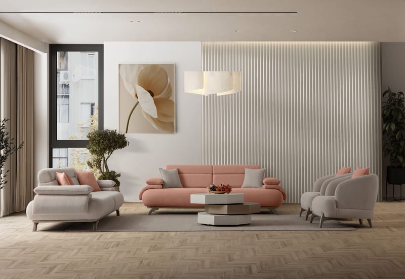 3-istuttava sohva Atelier Del Sofa Bonjo Silver (246 x 81 x 97 cm) Puuteri - Puuteri - Huonekalut - Sohva - 3:n istuttava sohva