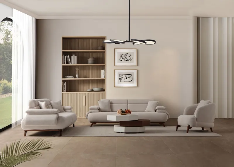 3-istuttava sohva Atelier Del Sofa Bonjo Walnut (246 x 81 x 97 cm) Beige - Beige - Huonekalut - Sohva - 3:n istuttava sohva