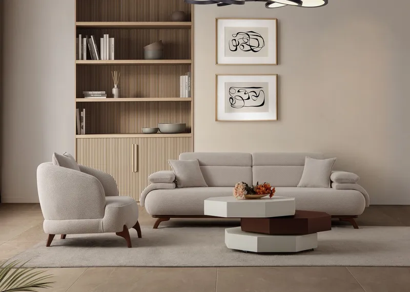 3-istuttava sohva Atelier Del Sofa Bonjo Walnut (246 x 81 x 97 cm) Beige - Beige - Huonekalut - Sohva - 3:n istuttava sohva