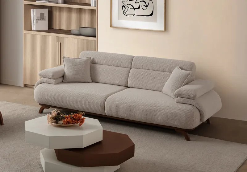 3-istuttava sohva Atelier Del Sofa Bonjo Walnut (246 x 81 x 97 cm) Beige - Beige - Huonekalut - Sohva - 3:n istuttava sohva