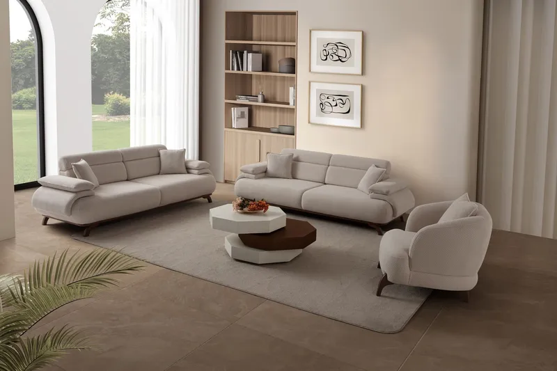 3-istuttava sohva Atelier Del Sofa Bonjo Walnut (246 x 81 x 97 cm) Beige - Beige - Huonekalut - Sohva - 3:n istuttava sohva