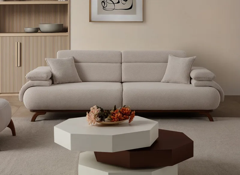 3-istuttava sohva Atelier Del Sofa Bonjo Walnut (246 x 81 x 97 cm) Beige - Beige - Huonekalut - Sohva - 3:n istuttava sohva
