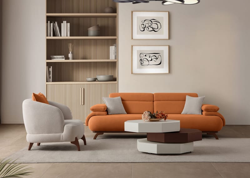 3-istuttava sohva Atelier Del Sofa Bonjo Walnut (246 x 81 x 97 cm) Tile Red - Tiilenpunainen - Huonekalut - Sohva - 3:n istuttava sohva