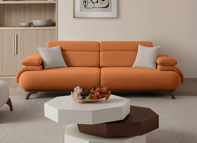 3-istuttava sohva Atelier Del Sofa Bonjo Walnut (246 x 81 x 97 cm) Tile Red - Tiilenpunainen - Huonekalut - Sohva - 3:n istuttava sohva
