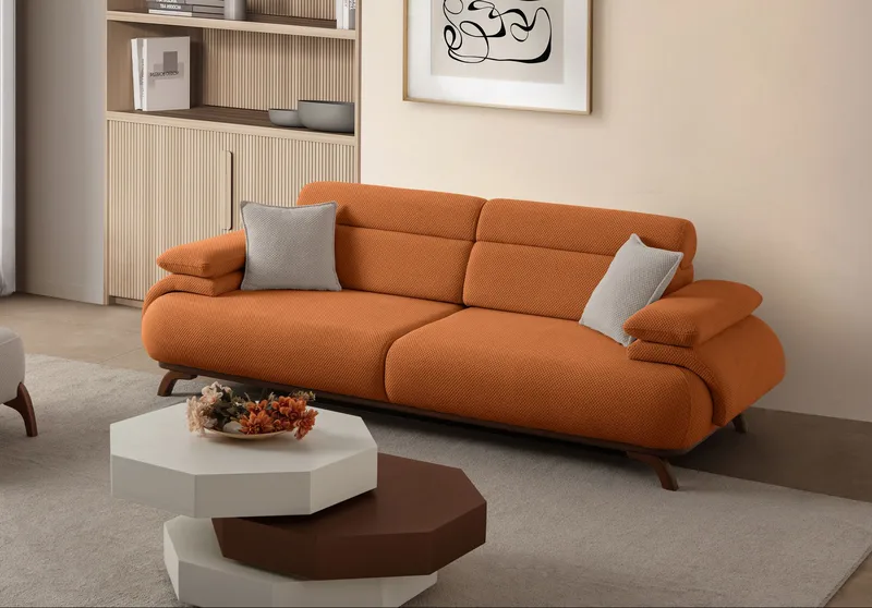 3-istuttava sohva Atelier Del Sofa Bonjo Walnut (246 x 81 x 97 cm) Tile Red - Tiilenpunainen - Huonekalut - Sohva - 3:n istuttava sohva