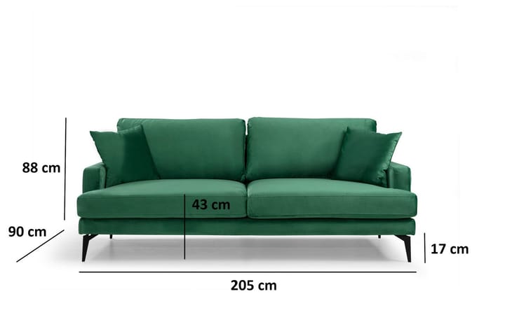3:n ist Sohva Naiomy - Vihreä/Musta - 3:n istuttava sohva - Sohva