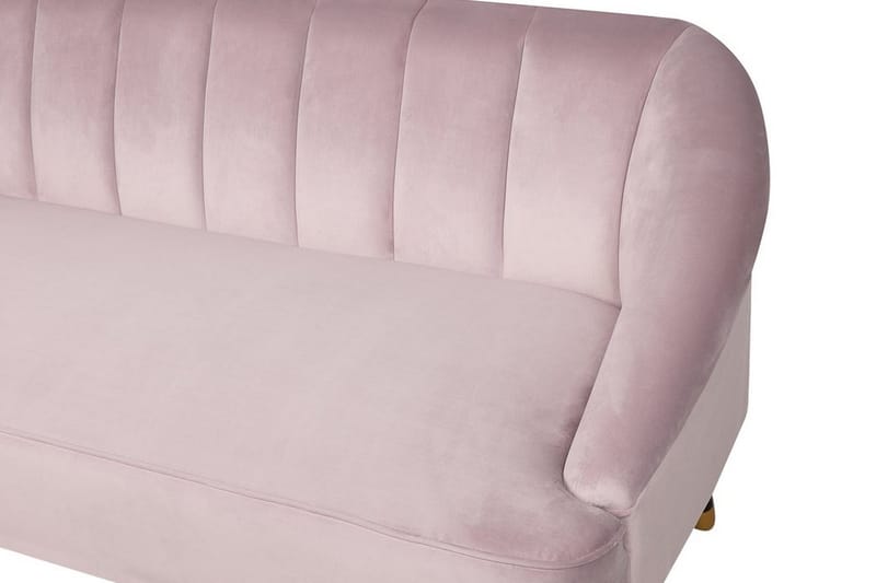 Alsvag 3-istuttava kanavatyynyinen samettisohva puujaloilla - Vaaleanpunainen - Huonekalut - Sohva - 3:n istuttava sohva