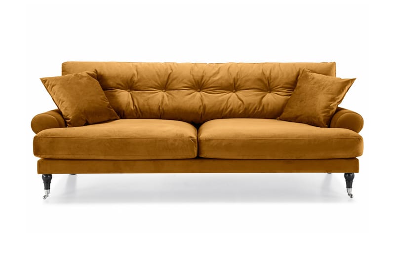 Andrew 3-istuttava Samettisohva - Tummankeltainen - Huonekalut - Sohva - 3:n istuttava sohva