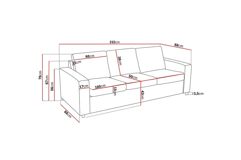 Crazy 3-istuttava Kangassohva - Antrasiitti - Huonekalut - Sohva - 3:n istuttava sohva