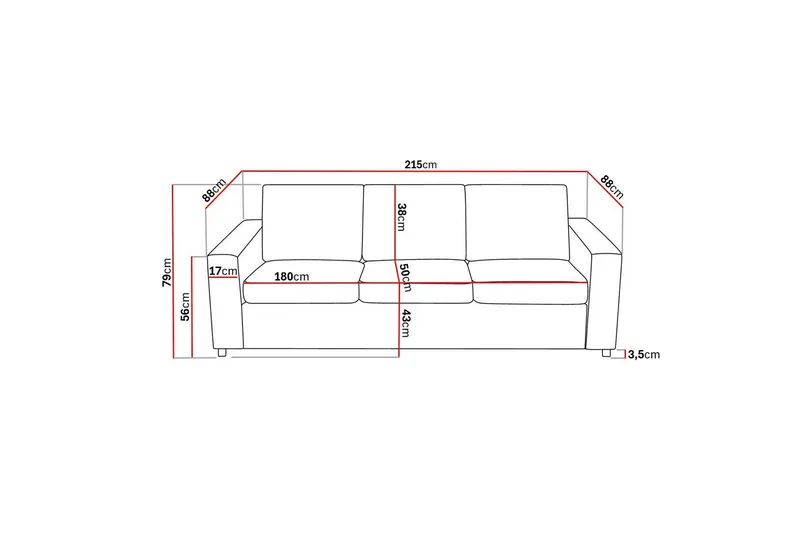 Crazy 3-istuttava Kangassohva - Antrasiitti - Huonekalut - Sohva - 3:n istuttava sohva