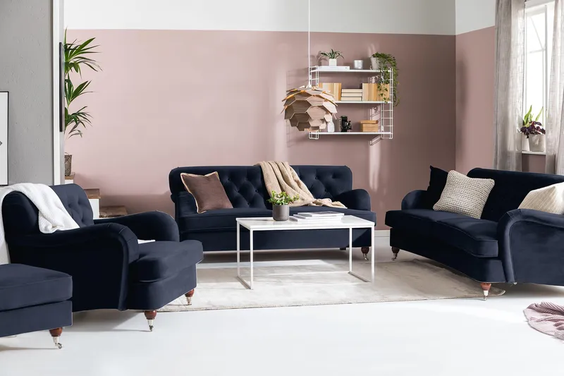 Howard Riviera 3-istuttava Kaareva Samettisohva - Sininen - Huonekalut - Sohva - 3:n istuttava sohva