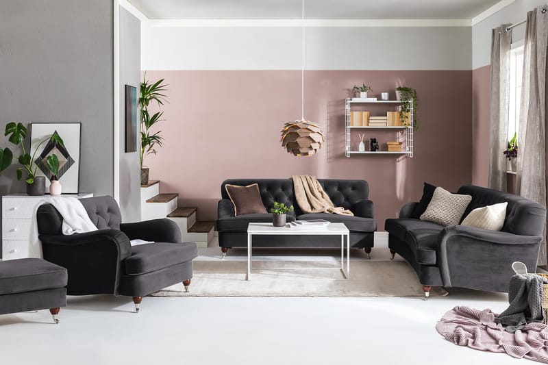 Howard Riviera 3-istuttava Kaareva Samettisohva - Tummanharmaa - Huonekalut - Sohva - 3:n istuttava sohva