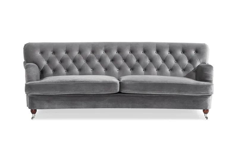 Howard Riviera 3-istuttava Kaareva Samettisohva - Vaaleanharmaa - Huonekalut - Sohva - 3:n istuttava sohva