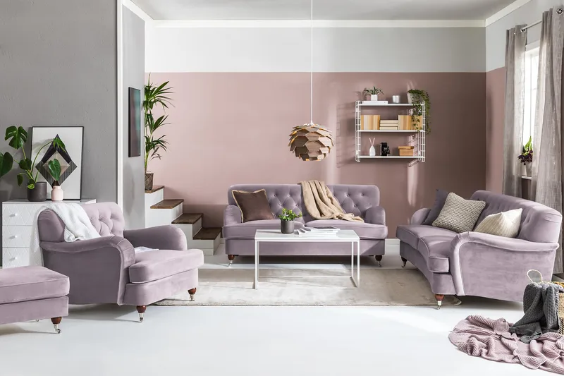 Howard Riviera 3-istuttava Kaareva Samettisohva - Violetti - Huonekalut - Sohva - 3:n istuttava sohva