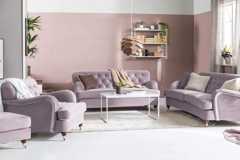 Howard Riviera 3-istuttava Kaareva Samettisohva - Violetti - Huonekalut - Sohva - 3:n istuttava sohva