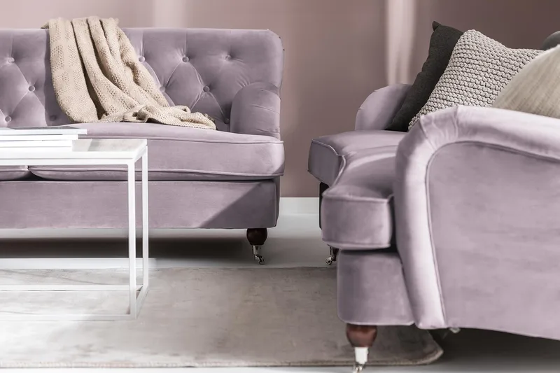 Howard Riviera 3-istuttava Kaareva Samettisohva - Violetti - Huonekalut - Sohva - 3:n istuttava sohva