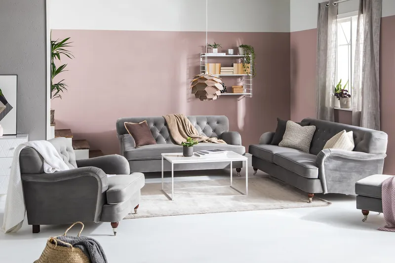 Howard Riviera 3-istuttava Samettisohva - Vaaleanharmaa - Huonekalut - Sohva - 3:n istuttava sohva