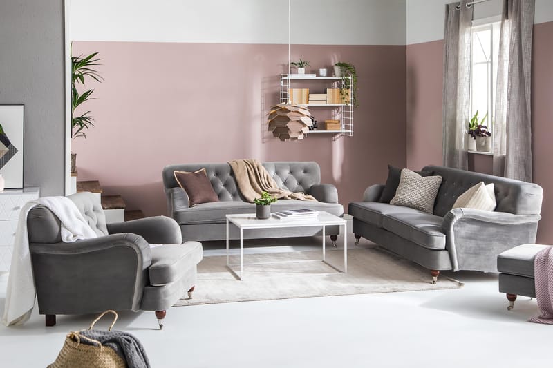 Howard Riviera 3-istuttava Samettisohva - Vaaleanharmaa - Huonekalut - Sohva - 3:n istuttava sohva