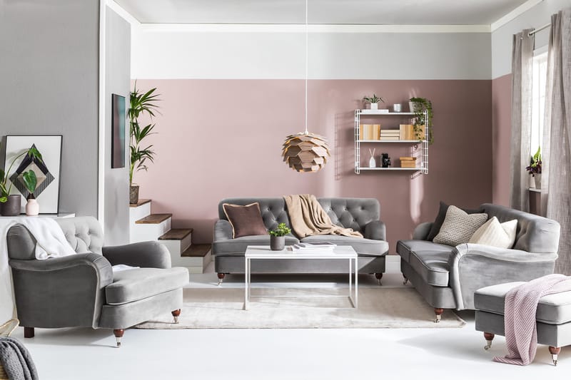 Howard Riviera 3-istuttava Samettisohva - Vaaleanharmaa - Huonekalut - Sohva - 3:n istuttava sohva