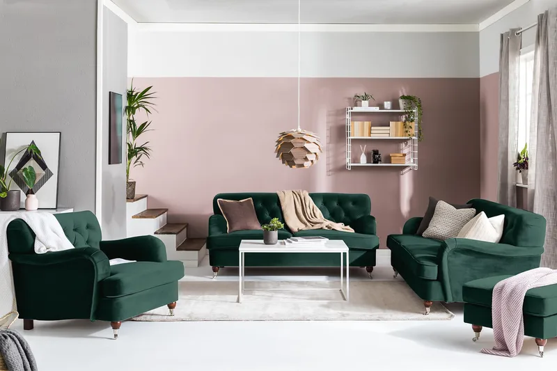 Howard Riviera 3-istuttava Samettisohva - Vihreä - Huonekalut - Sohva - 3:n istuttava sohva