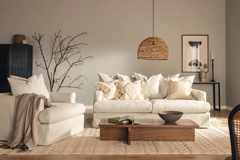 Menard 3-istuttava Syvä Kangassohva - Vaaleanharmaa - Huonekalut - Sohva - 3:n istuttava sohva