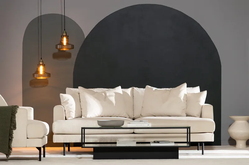 Menard 3-istuttava Syvä Manchestersohva - Beige - Huonekalut - Sohva - 3:n istuttava sohva