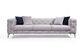 Mezonzo 3-istuttava syvään napitettu Chesterfield sohva 237 cm samettia - Harmaa - Huonekalut - Sohva - 3:n istuttava sohva