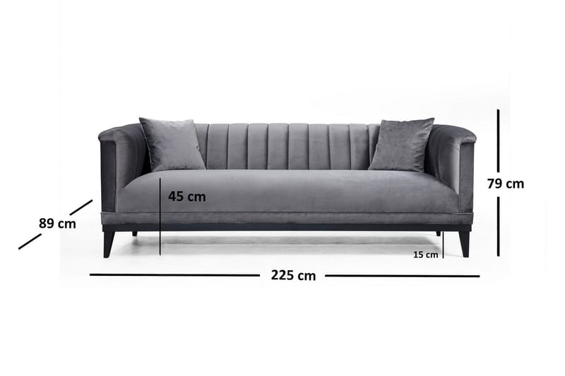 Mezonzo 3-istuttava syvä samettisohva 225 cm kanavoidulla selkänojalla - Harmaa - Huonekalut - Sohva - 3:n istuttava sohva