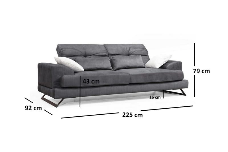 Raedeke syvä sohva säädettävä selkänoja 225 cm kangasta - Musta - Huonekalut - Sohva - 3:n istuttava sohva